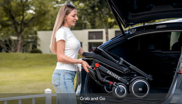Woman Loading The Paiseec Q3 Lightweight Electric Wheelchair Into The Trunk Of A Car
